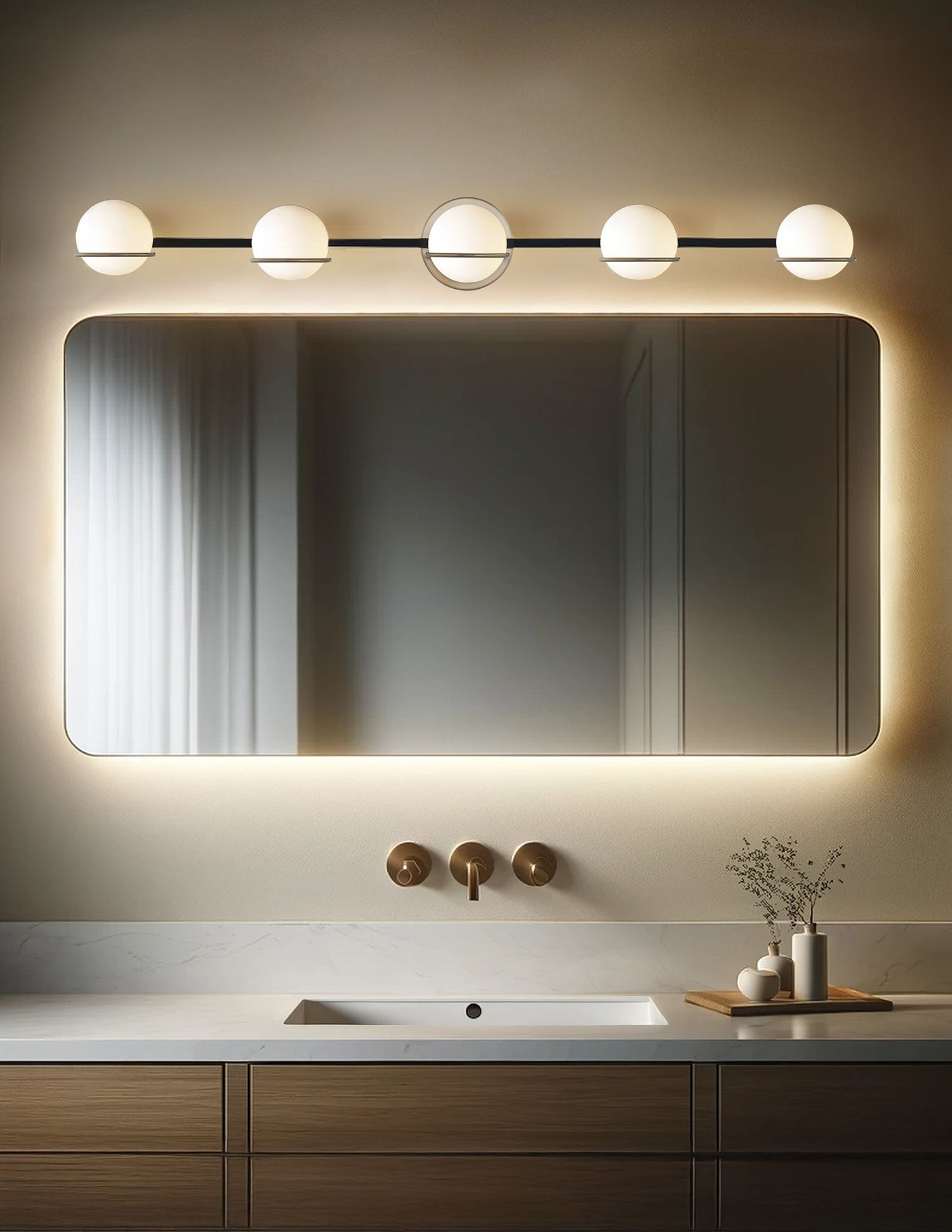 Image 6 Fusion Centric 41" Wide Black and Brass 5-Light Bath Light more views