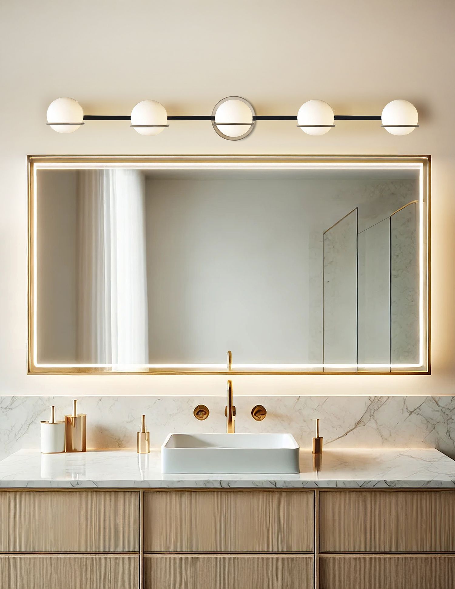 Image 7 Fusion Centric 41" Wide Black and Brass 5-Light Bath Light more views