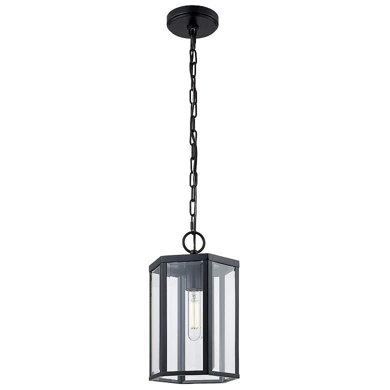 Image 1 Fusion Edgeworth 8.5"W Matte Black Outdoor Pendant With Clear Glass Sh