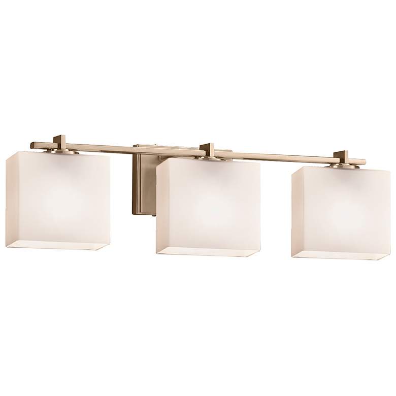 Image 1 Fusion Era 3-Light Bath Bar - Rectangle Shade - Brushed Brass - Opal