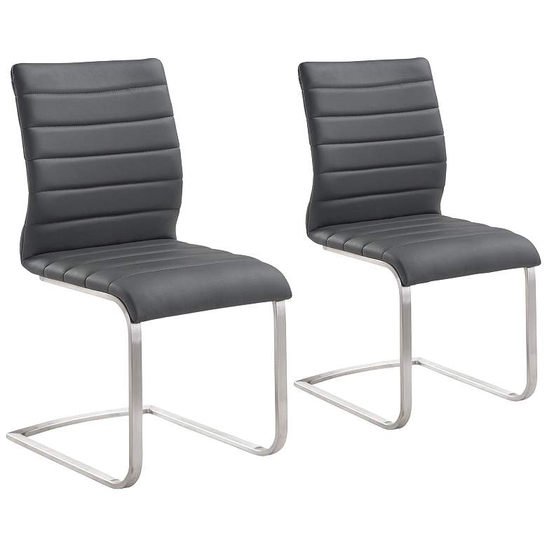 Image 1 Fusion Gray Faux Leather Side Chair Set of 2