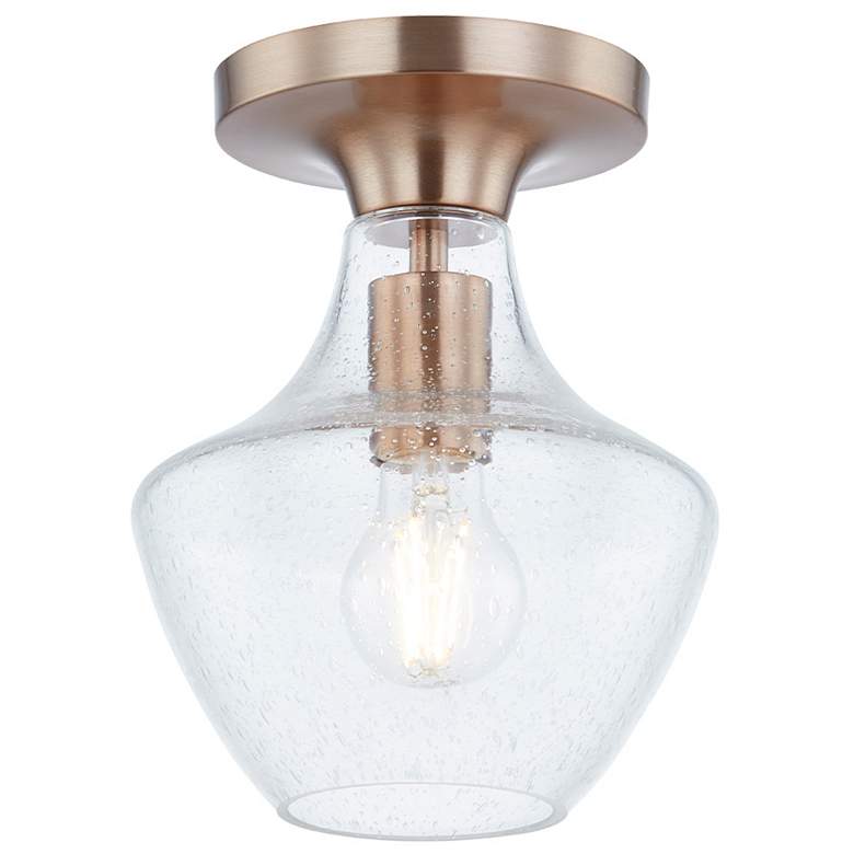 Image 2 Fusion Harlow 7.5" Wide Brushed Brass Semi-Flush With Seeded Glass Sha