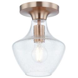 Fusion Harlow 7.5" Wide Brushed Brass Semi-Flush With Seeded Glass Sha