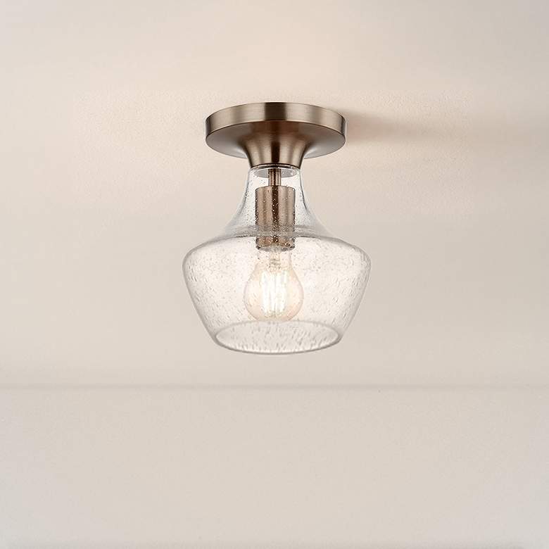 Image 1 Fusion Harlow 7.5" Wide Brushed Brass Semi-Flush With Seeded Glass Sha