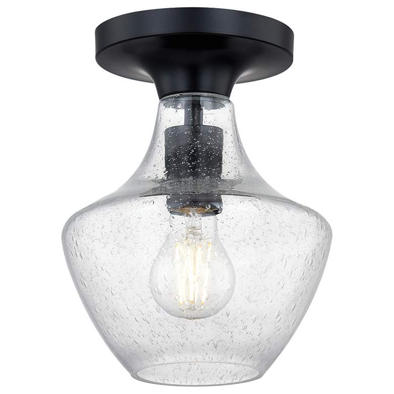 Image 2 Fusion Harlow 7.5" Wide Matte Black Semi-Flush With Seeded Glass Shade