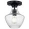 Fusion Harlow 7.5" Wide Matte Black Semi-Flush With Seeded Glass Shade