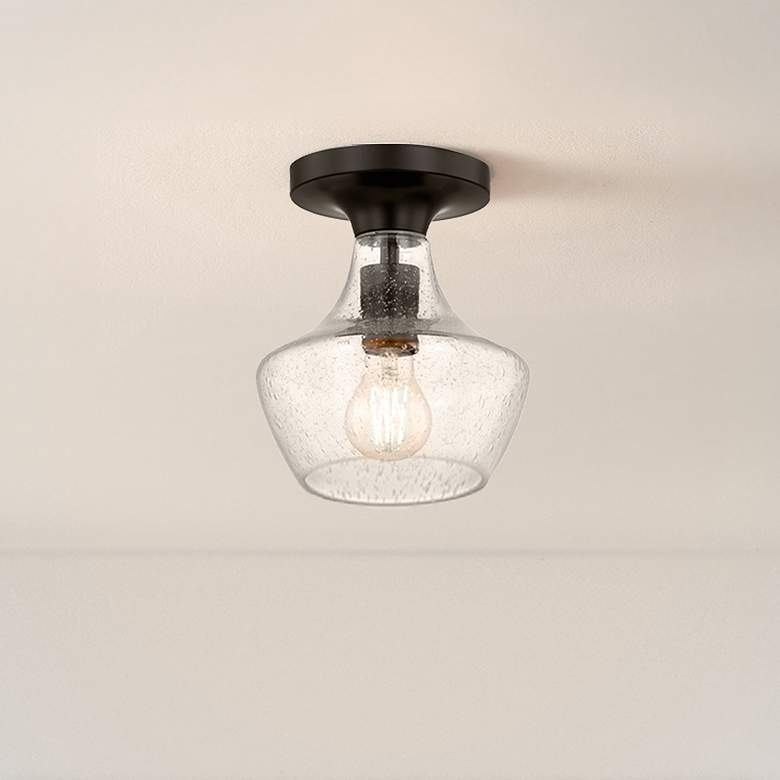 Image 1 Fusion Harlow 7.5" Wide Matte Black Semi-Flush With Seeded Glass Shade