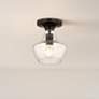 1_Fusion Harlow 7.5" Wide Matte Black Semi-Flush With Seeded Glass Shade