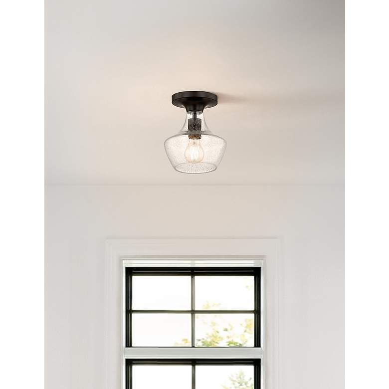 Image 3 Fusion Harlow 7.5" Wide Matte Black Semi-Flush With Seeded Glass Shade more views