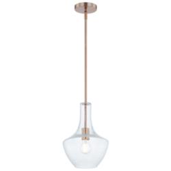Fusion Harlow 9.5" Wide Brushed Brass Pendant With Seeded Glass Shade