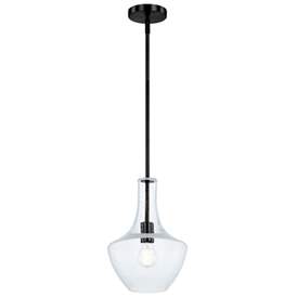 Image1 of Fusion Harlow 9.5" Wide Matte Black Pendant With Seeded Glass Shade