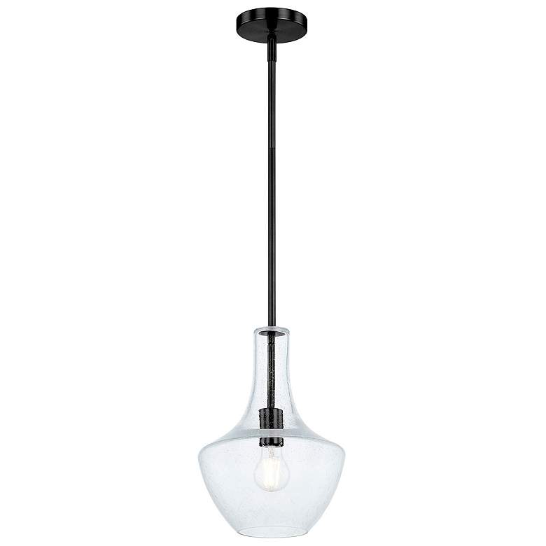 Image 1 Fusion Harlow 9.5" Wide Matte Black Pendant With Seeded Glass Shade