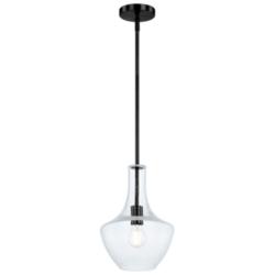 Fusion Harlow 9.5" Wide Matte Black Pendant With Seeded Glass Shade