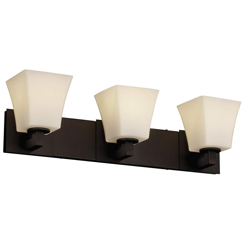 Image 1 Fusion - Modular 3-Light LED Bath Bar - Square Flared Shade - Opal - Bronze