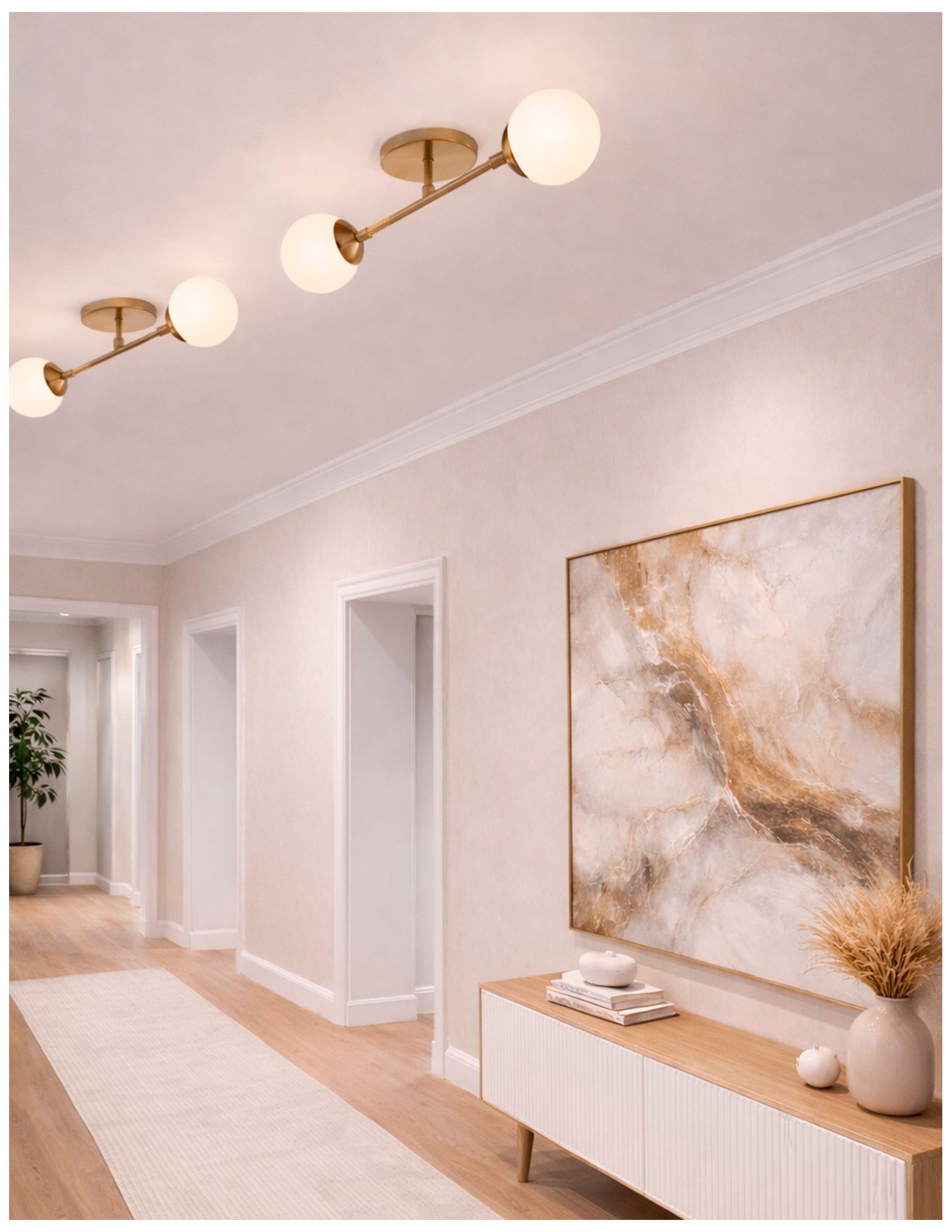 Fusion Noho 16.5" Wide 2-Light Brushed Brass, Etched Opal Semi-Flush