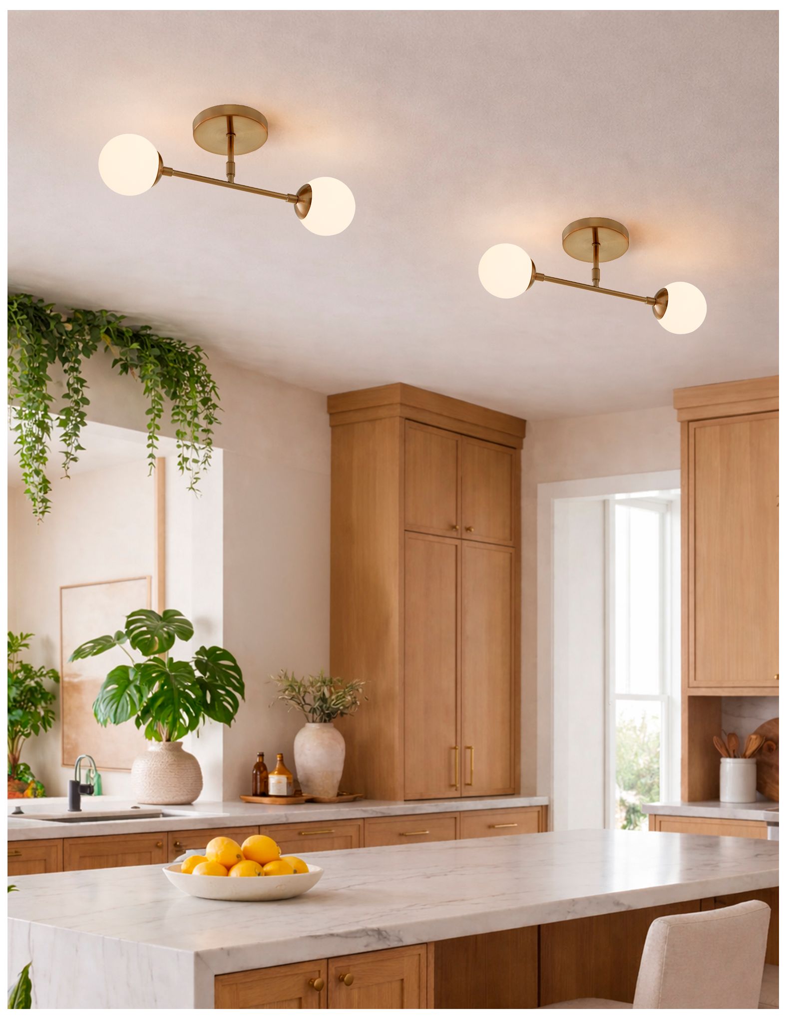 Fusion Noho 16.5" Wide 2-Light Brushed Brass, Etched Opal Semi-Flush