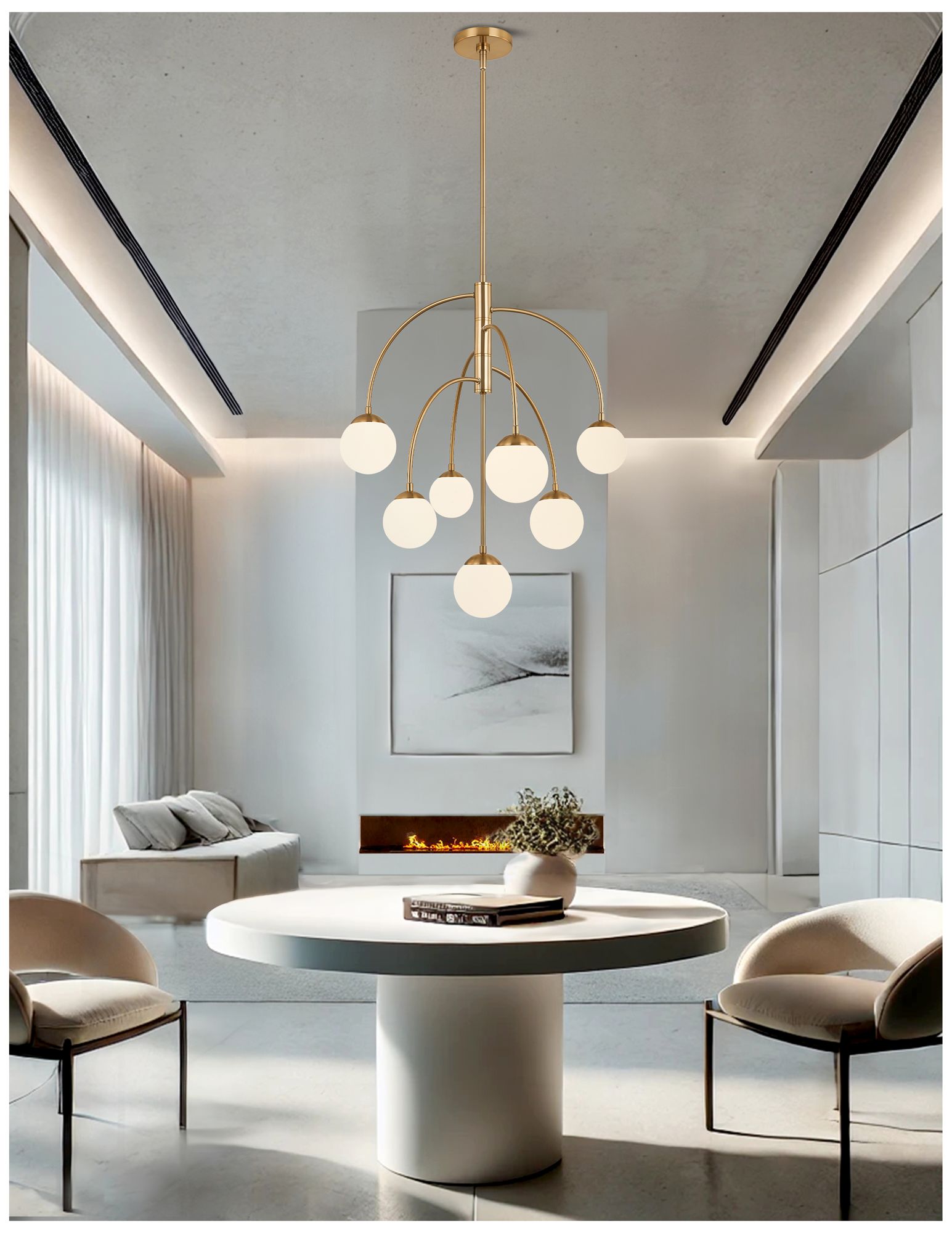 Image 4 Fusion Noho 25" Wide 7-Light Brushed Brass, Etched Opal Chandelier more views