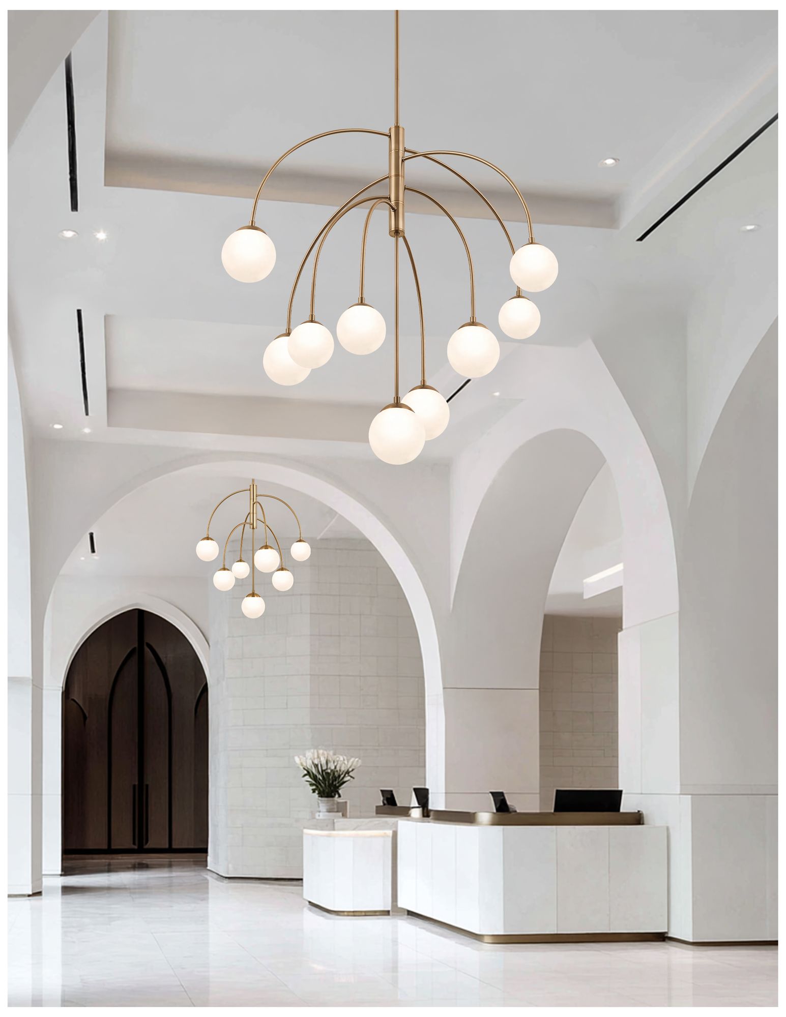 Image 4 Fusion Noho 32" Wide 9-Light Brushed Brass, Etched Opal Chandelier more views