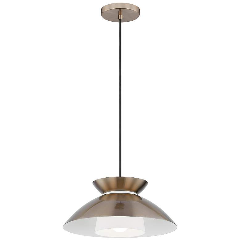 Image 2 Fusion Noreen 14.25" Wide Brushed Brass Pendant With Opal Glass Shade