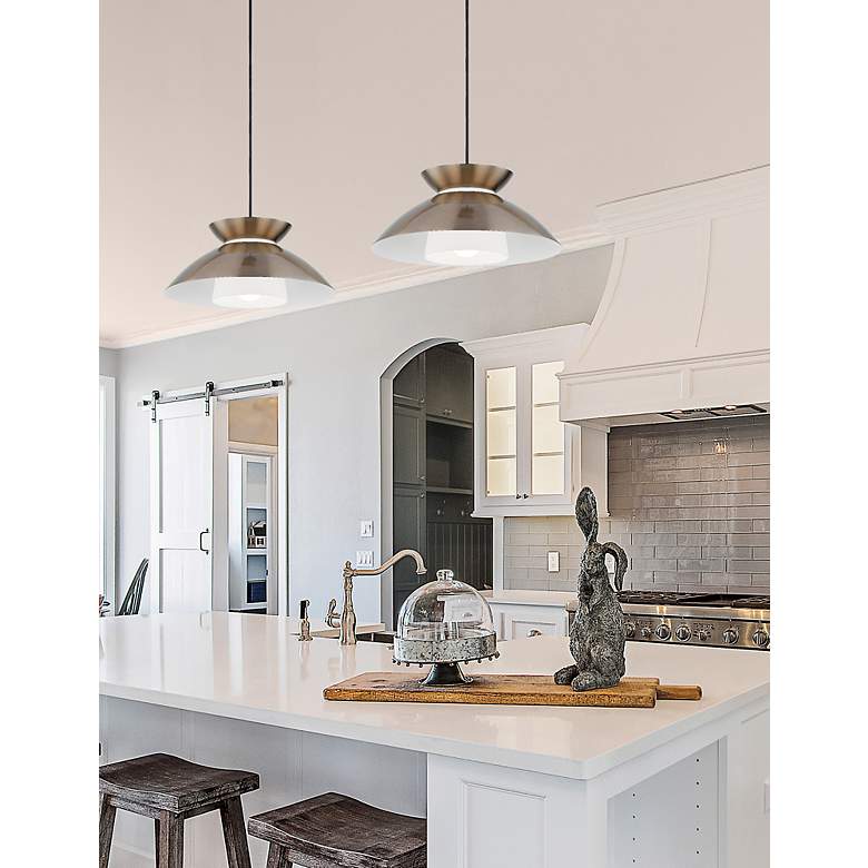Image 4 Fusion Noreen 14.25" Wide Brushed Brass Pendant With Opal Glass Shade more views