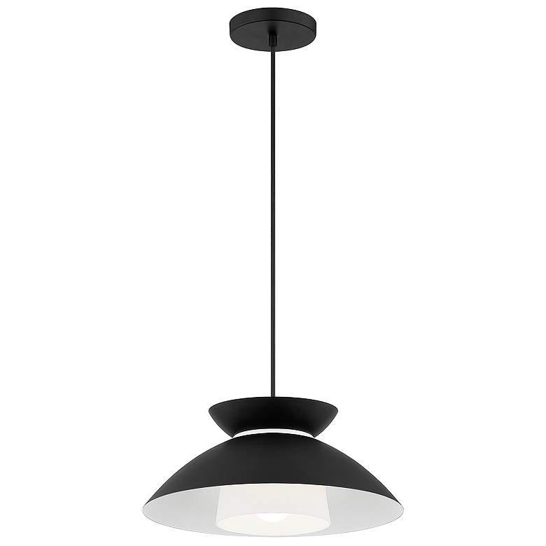 Image 2 Fusion Noreen 14.25" Wide Matte Black Pendant With Opal Glass Shade