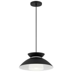 Fusion Noreen 14.25" Wide Matte Black Pendant With Opal Glass Shade