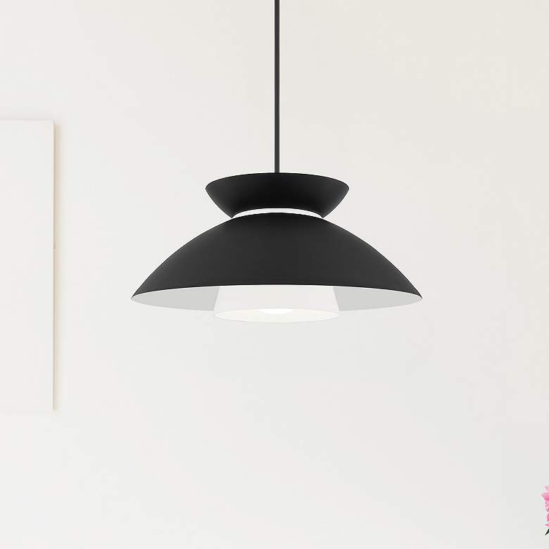 Image 1 Fusion Noreen 14.25" Wide Matte Black Pendant With Opal Glass Shade