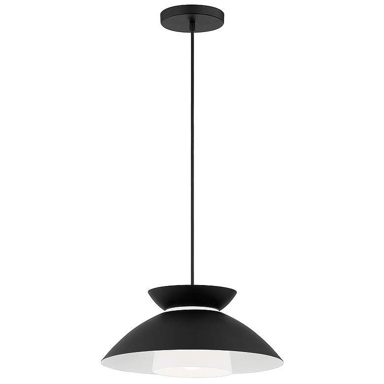 Image 3 Fusion Noreen 14.25" Wide Matte Black Pendant With Opal Glass Shade more views
