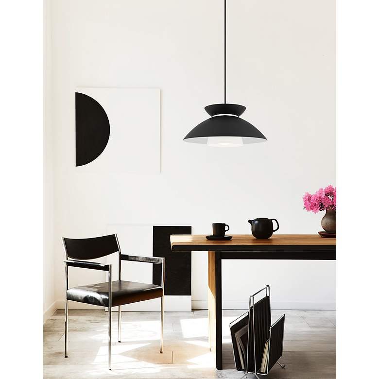 Image 4 Fusion Noreen 14.25" Wide Matte Black Pendant With Opal Glass Shade more views