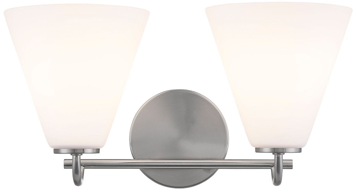 Fusion Pavia 15.75" Wide 2-Light Brushed Nickel, Opal Bath/Vanity