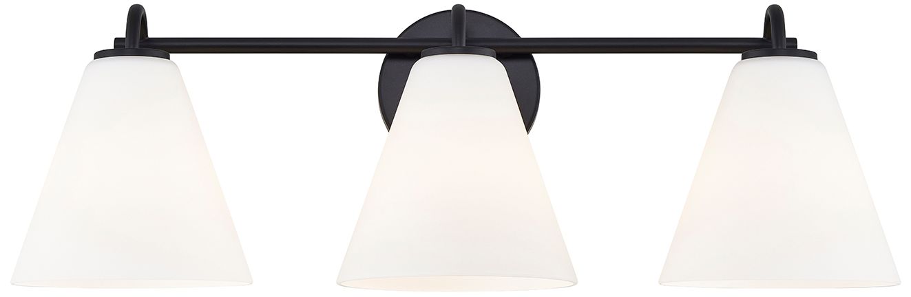 Fusion Pavia 24.75" Wide 3-Light Matte Black, Opal Bath/Vanity