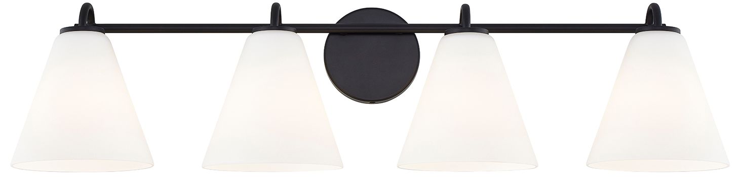 Fusion Pavia 33.75" Wide 4-Light Matte Black, Opal Bath/Vanity