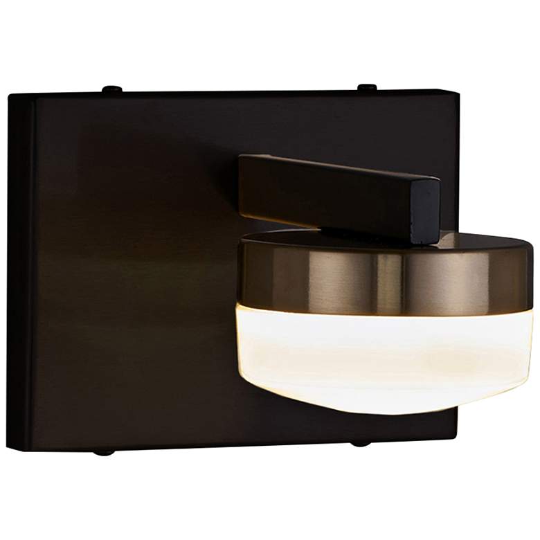 Image 1 Fusion&#8482; Puck 4 1/2 inchH Black and Brass LED Wall Sconce