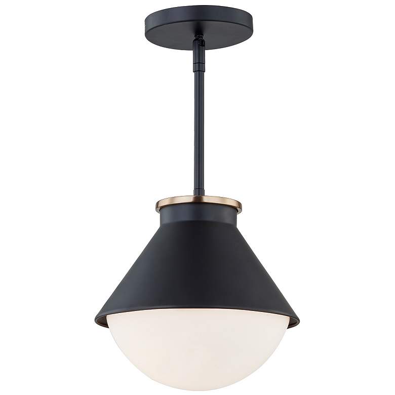 Image 1 Fusion Ravelle 10"W Matte Black w/ Brass Ring Outdoor Pendant w/ Opal