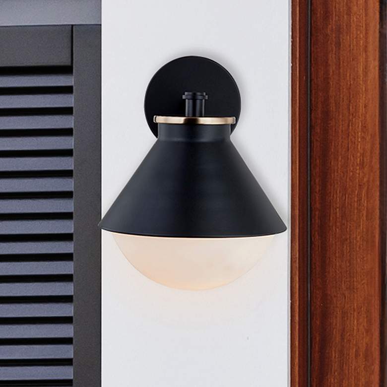 Image 1 Fusion Ravelle 12 1/2"H Black and Brass Outdoor Wall Light