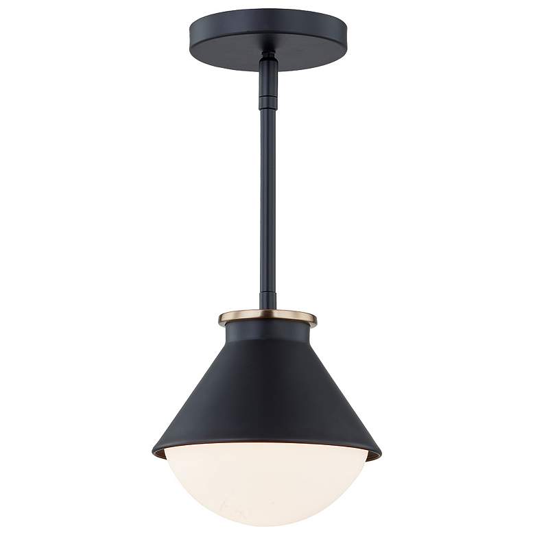 Image 1 Fusion Ravelle 7.25"W Matte Black And Brass Outdoor Pendant w/ Opal Sh