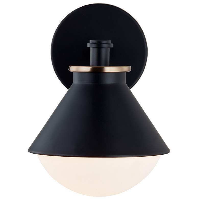 Image 3 Fusion Ravelle 9.75"H Black And Brass Outdoor Wall Sconce w/ Opal Shad more views