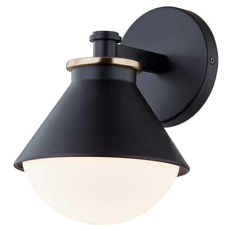 Image 4 Fusion Ravelle 9.75"H Black And Brass Outdoor Wall Sconce w/ Opal Shad more views