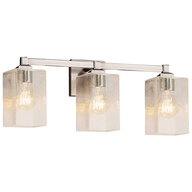 Image 1 Fusion Regency 3-Light Bath Bar - Square Flat Rim Shade - Nickel - Seeded