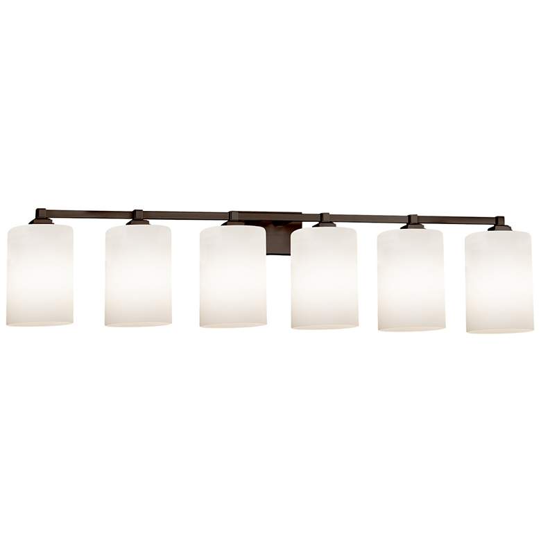 Image 1 Fusion Regency 6-Light Cylinder Bath Bar - Flat Rim Shade - Opal - Bronze