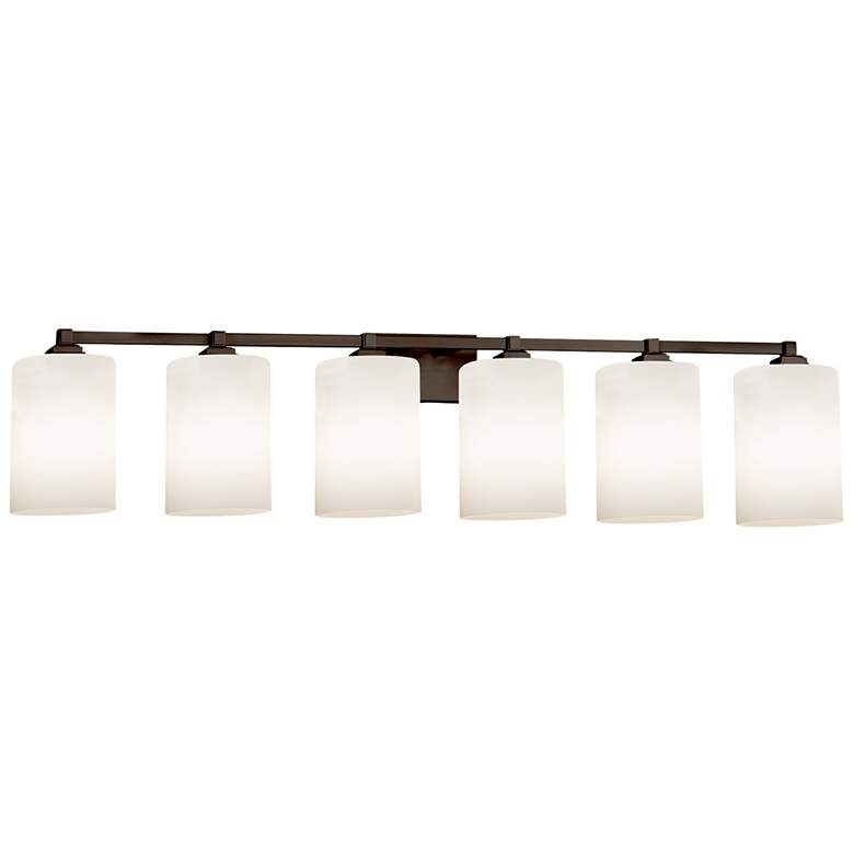 Image 1 Fusion Regency 6-Light Cylinder Bath Bar - Flat Rim Shade - Opal - Bronze