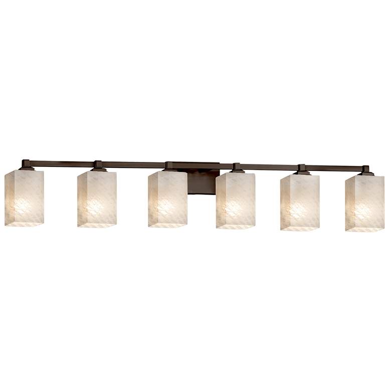 Image 1 Fusion Regency 6-Light Square Bath Bar - Flat Rim Shade - Weave - Bronze