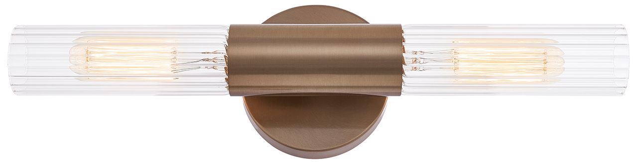 Image 2 Fusion Rimini 16.75"H 2-Light Brushed Brass, Clear Ribbed Wall Sconce more views