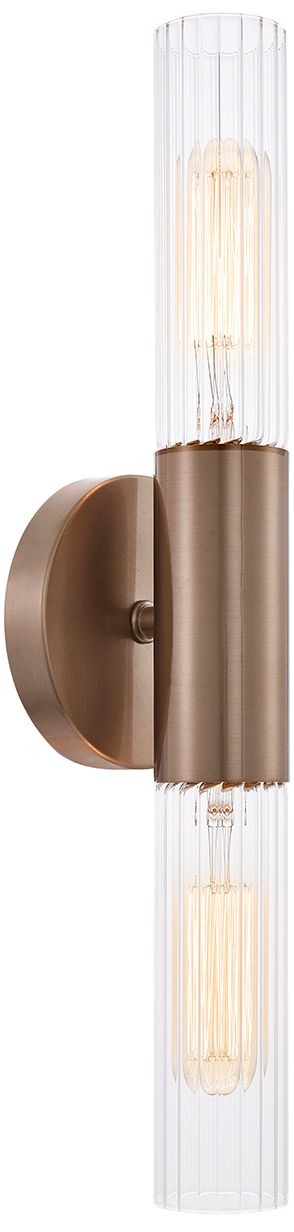 Image 3 Fusion Rimini 16.75"H 2-Light Brushed Brass, Clear Ribbed Wall Sconce more views