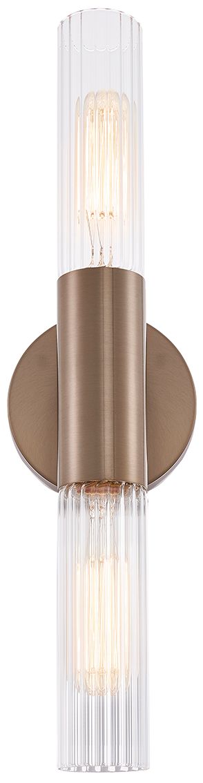 Image 4 Fusion Rimini 16.75"H 2-Light Brushed Brass, Clear Ribbed Wall Sconce more views