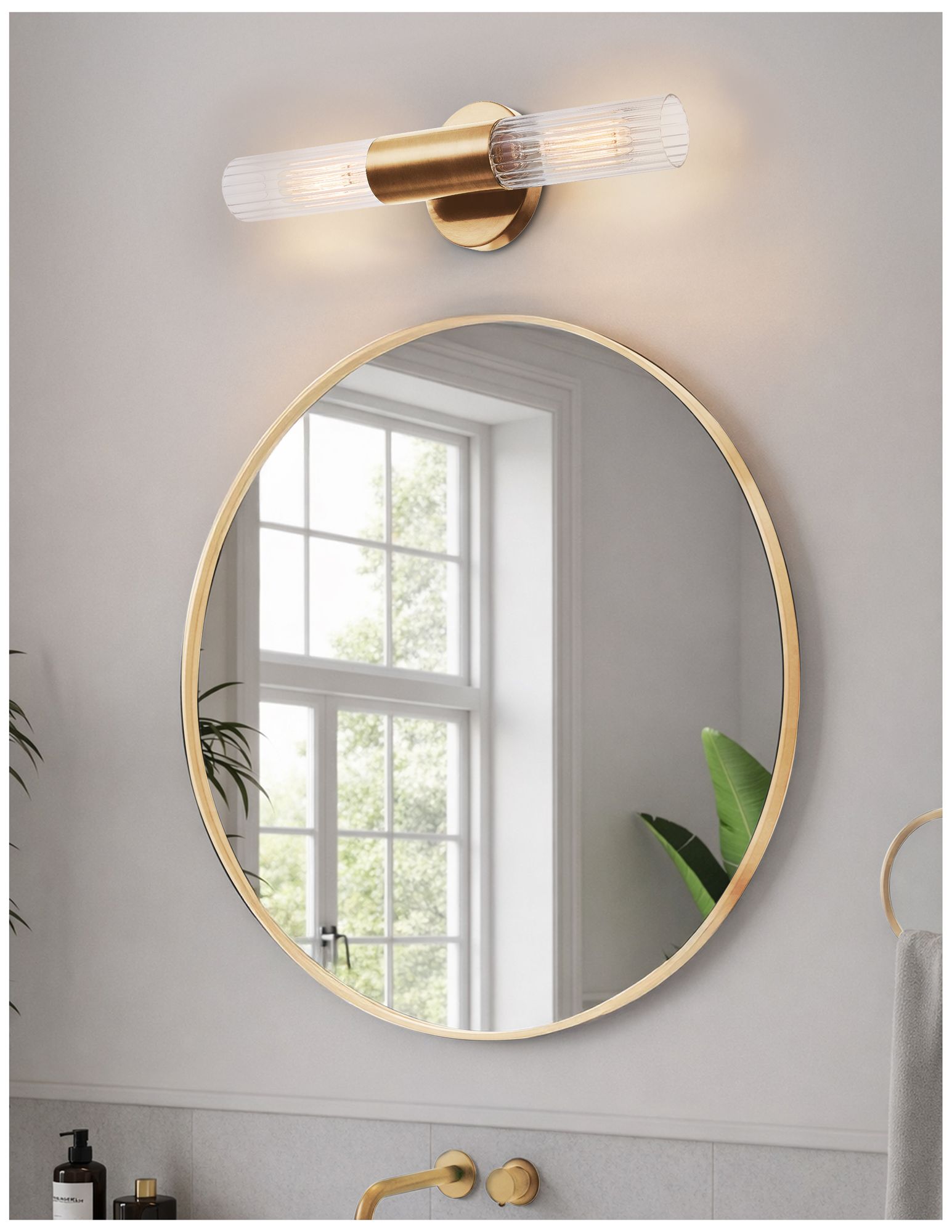 Image 7 Fusion Rimini 16.75"H 2-Light Brushed Brass, Clear Ribbed Wall Sconce more views