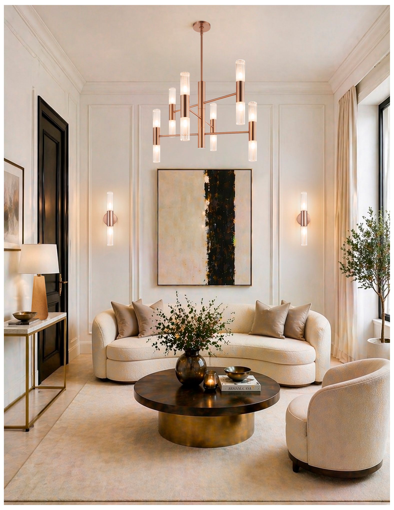 Fusion Rimini 16.75"H 2-Light Brushed Brass, Clear Ribbed Wall Sconce