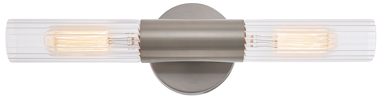 Image 2 Fusion Rimini 16.75"H 2-Light Brushed Nickel, Clear Ribbed Wall Sconce more views