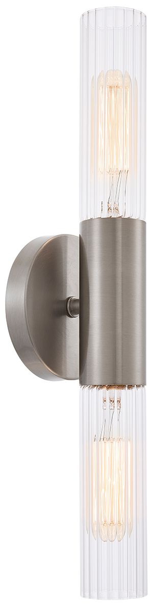 Image 3 Fusion Rimini 16.75"H 2-Light Brushed Nickel, Clear Ribbed Wall Sconce more views
