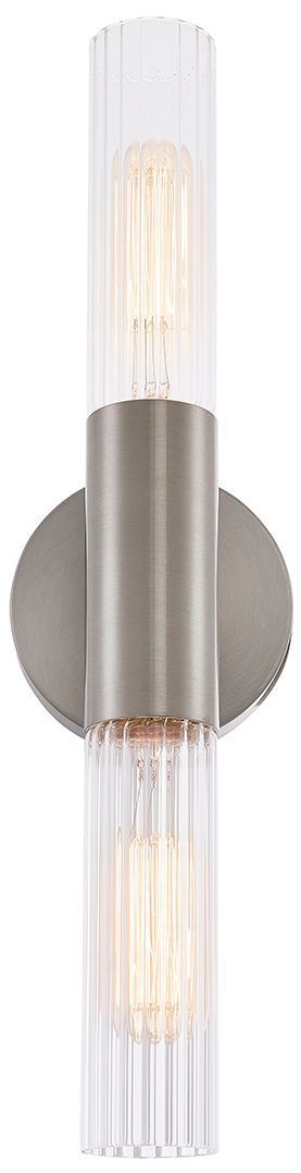 Image 4 Fusion Rimini 16.75"H 2-Light Brushed Nickel, Clear Ribbed Wall Sconce more views